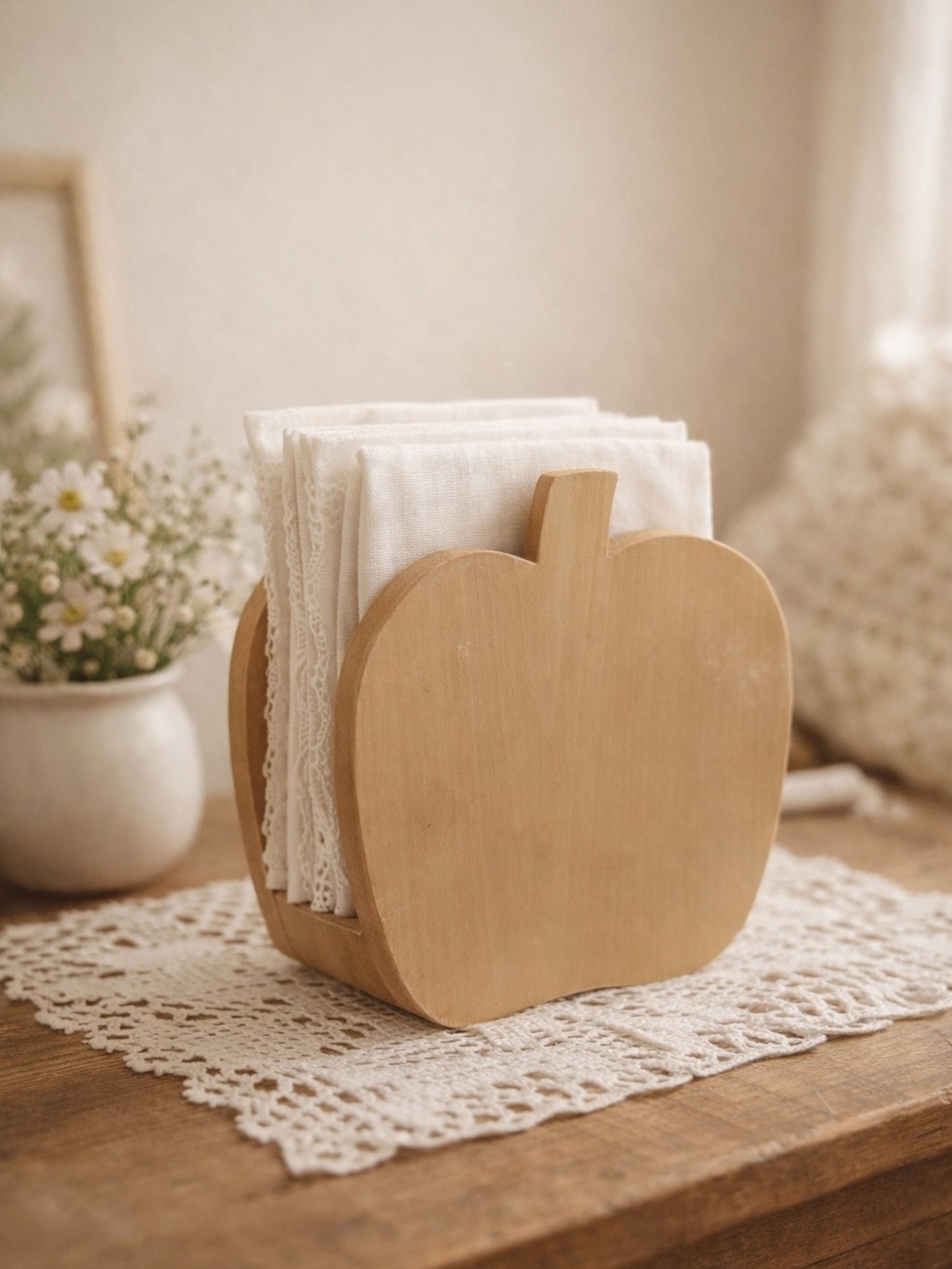 Wooden Apple Napkin Holder - Natural Wood
